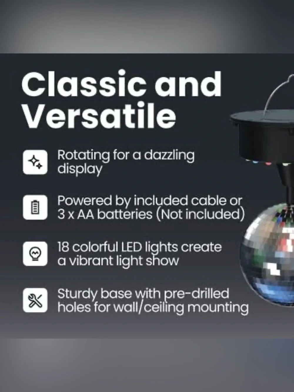 GEMS 18 LED Wireless Party Multicolor Rotating Disco Mirror Ball New in Box